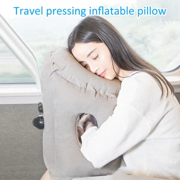 

2019 Hot Inflatable Travel Pillow Flocking PVC Neck Pillows Head Chin Support Cushion For Airplane Train Car Office Nap Pillows
