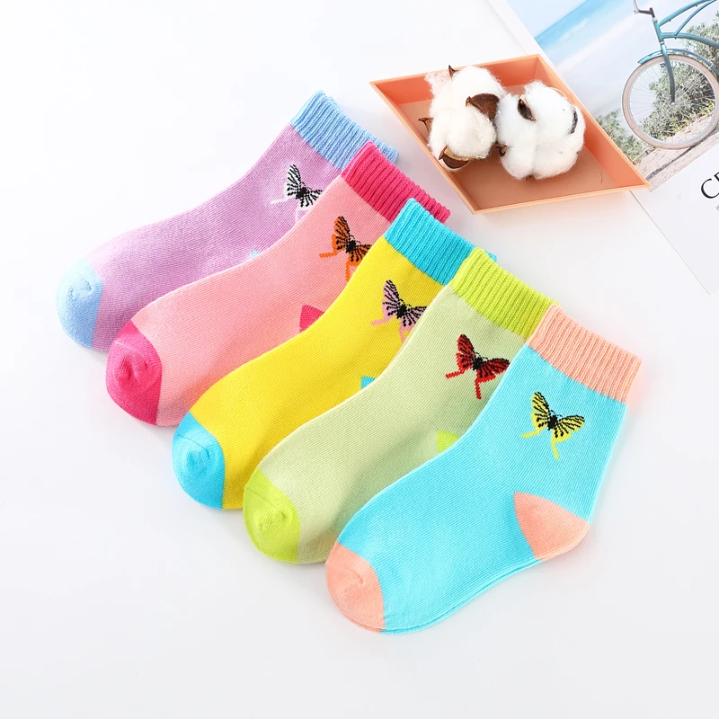 Spring Autumn Girls Socks Butterfly Cotton Candy Colors Socks For Girls 1- 16 Year Kids Socks  5 pairs/lot 3