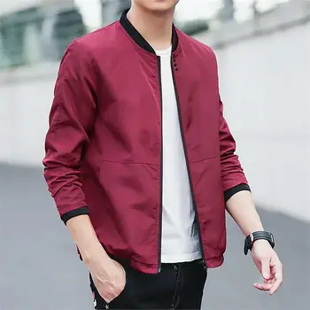 

OLOEY Men Bomber Zipper Jacket Fashion Casual Slim Fit Pilot Coat Outwear Trendy Zipper Coat Solid Color Spring Autumn Jacket