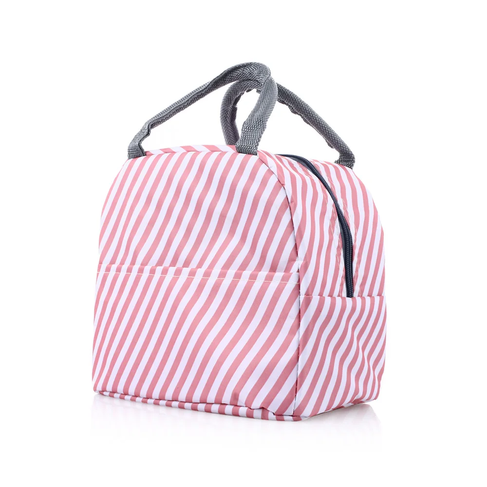 Сумка дорожная сумка Bento сумка для обедов Tote функциональная свежая кухонная сумка для хранения водонепроницаемый термоудерживающий Оксфорд - Цвет: pink stripes