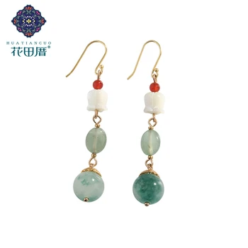 

Green Stone Bead Dangle Earring White Shell Flower Red Aga te Bead Ethnic Handmade Pendant Alloy Female Accessories EZ-18080