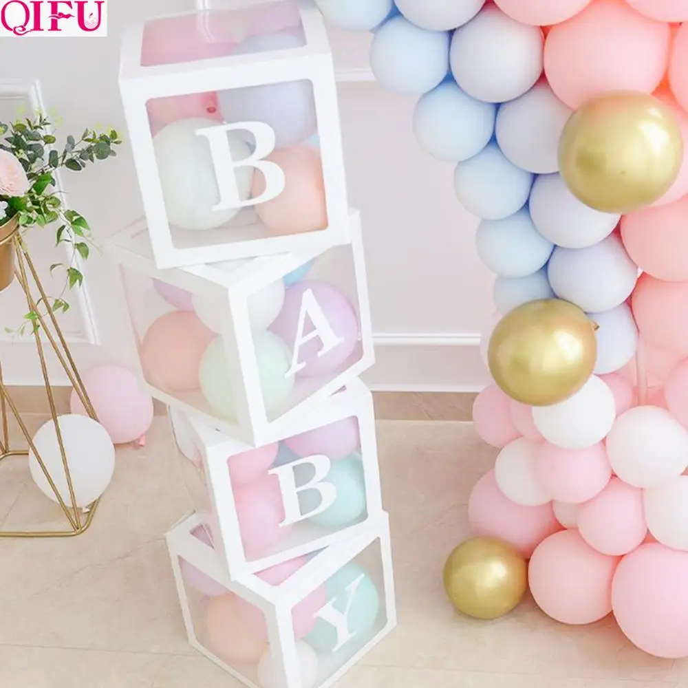QIFU Transparent Box Wedding Decor Baby Shower Boy Girl Wedding Event Party Supplies Christening Birthday Party Decor Babyshower