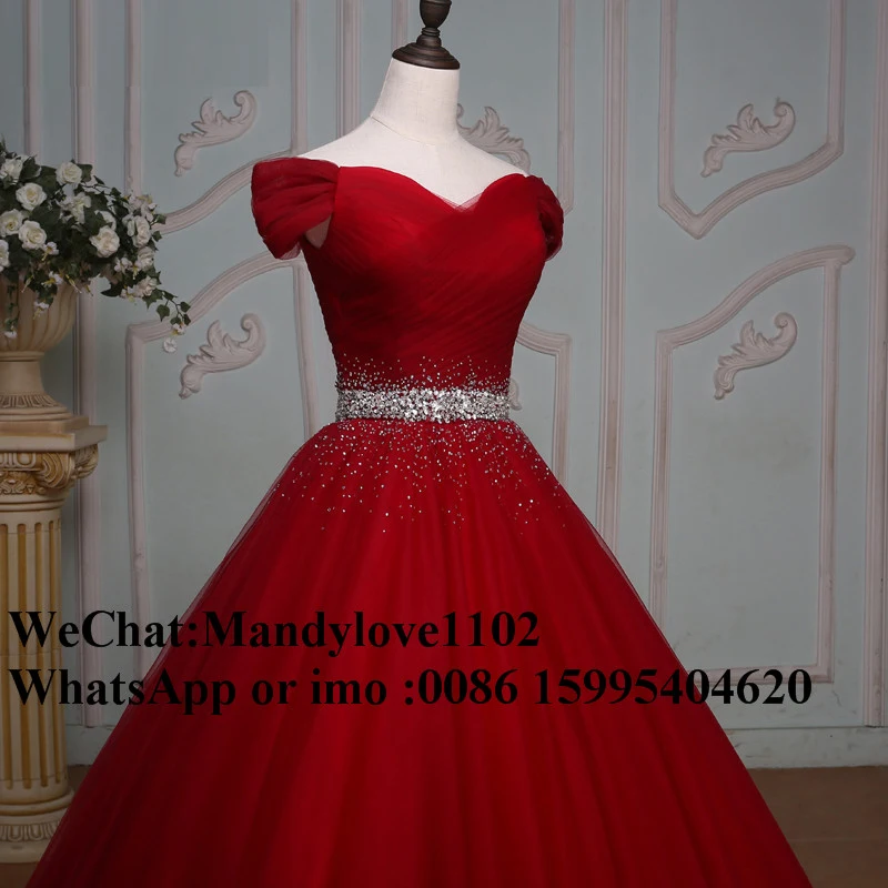 Puffy Ball Gown Quinceanera Dresses Beaded Crystals Sweet 16 Years Birthday Party Gowns Red Vestido De 15 Anos Hot Sale