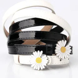 105cm*1.4cm Little Daisy Metal Buckle PU Belt Women Leisure All-Match Outdoor Solid Waistband Female Lovely Band