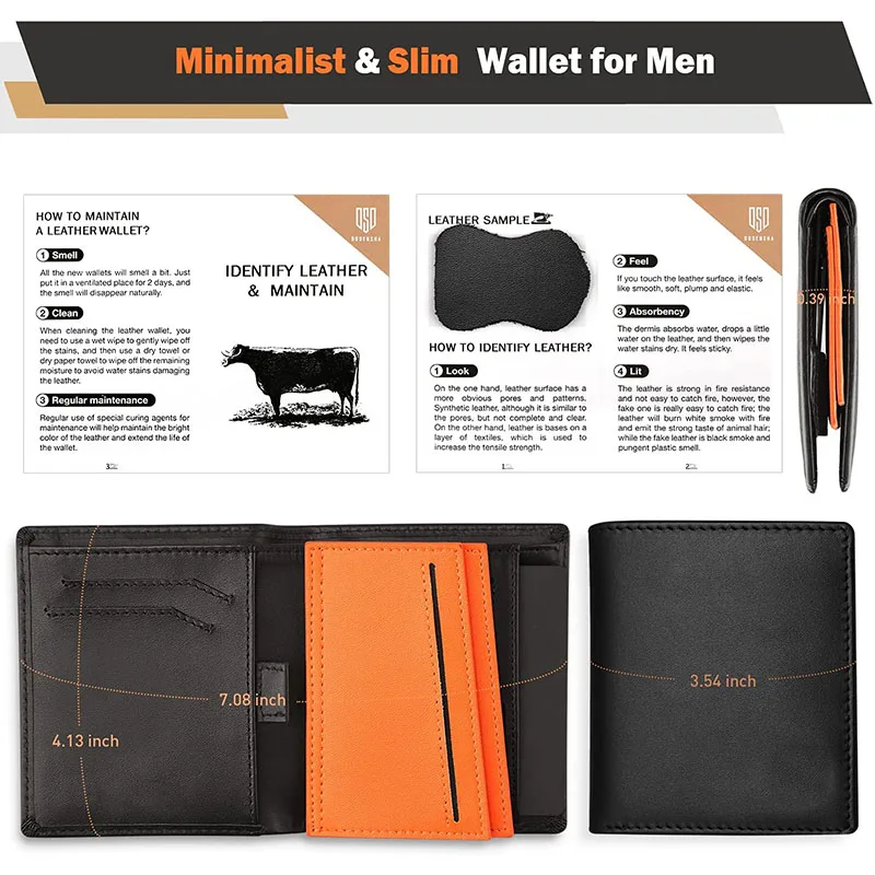 Leather Bifold Wallet Minimalist Leather Wallet Mens Slim 