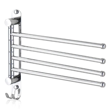 

Towel Bar Stainless Steel Rotating Towel Rack Bathroom Kitchen Wall-Mounted Towel Polished Rack Holder Hardware Accessory 4 Pole