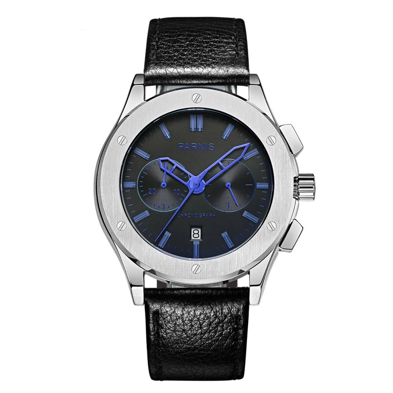 Parnis, 42 мм, кварцевые часы для мужчин, лучший бренд, Роскошные, военные, пилот, мужские часы, натуральная кожа, 50 бар, водонепроницаемые, для плавания, спортивные часы - Цвет: NO2