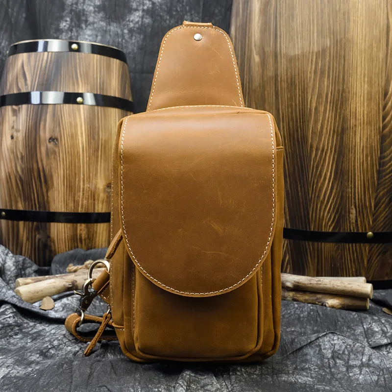 

Luufan Vintage Chest Bag Big Capacity Genuine Leather Chest Packs For Man Male Mini Ipad Phone Pouch Outdoor Sling Bag