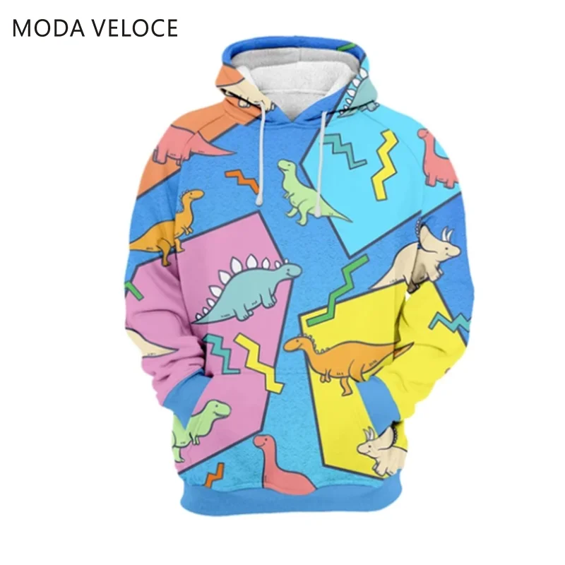 

MODAVELOCE Dino Hoodie Polyester With Wool Cartoon Patchwork Sweatshirts Ladies Anime's Cotton Hoodie 3d