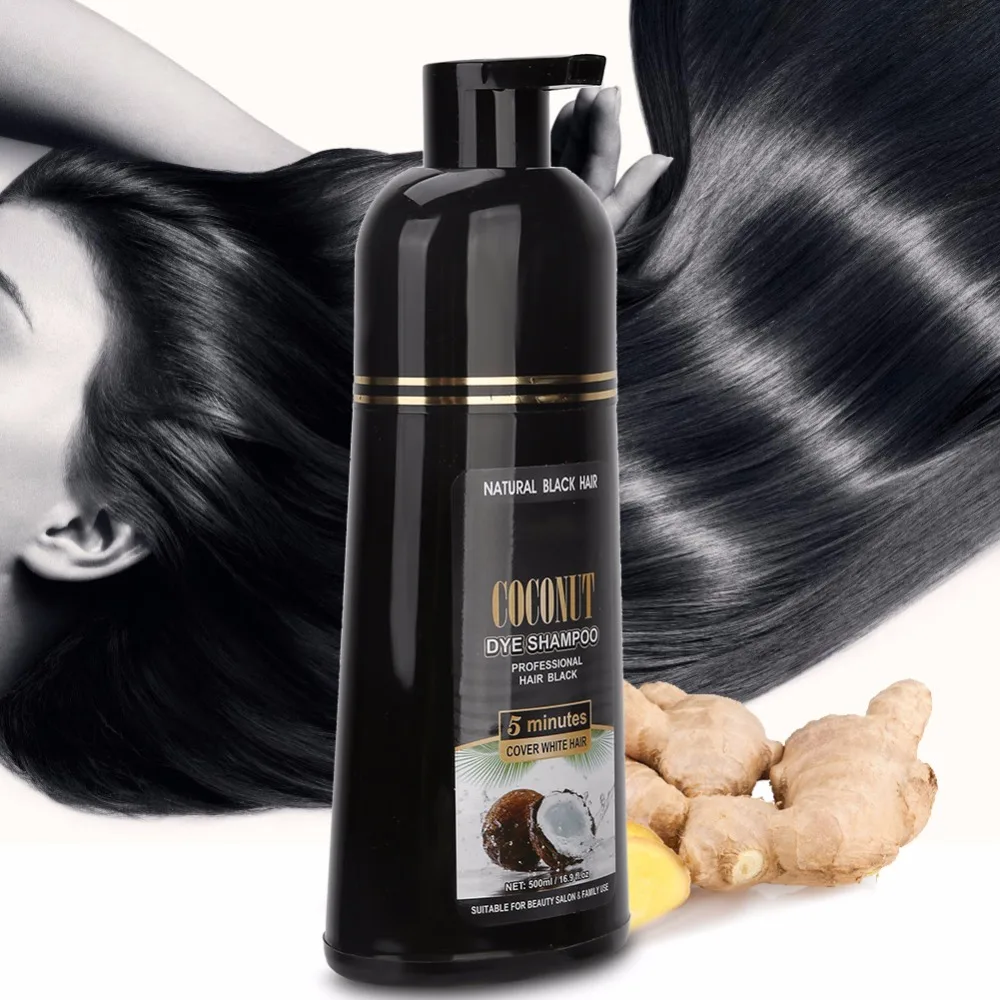 Tintura de Cabelo Cuidados com o Cabelo Coco Gengibre Shampoo Rápido Preto Coloração Nutritivo Ferramenta 500ml 1 de cabelo coloração nutritivo shampoo cuidados com o cabelo ferramenta