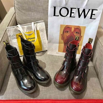 

Ladies mid boots Genuine Leather Martin boots Spring and Autumn Women's Shoes Round toe shoes Overshoes кроссовки