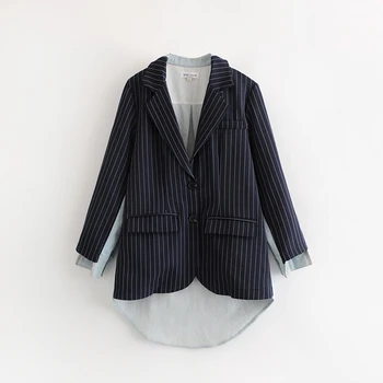

2019 Casual Women Striped Blazers Female Long Sleeve With Fashion Design Sides Women's Suit With Notched