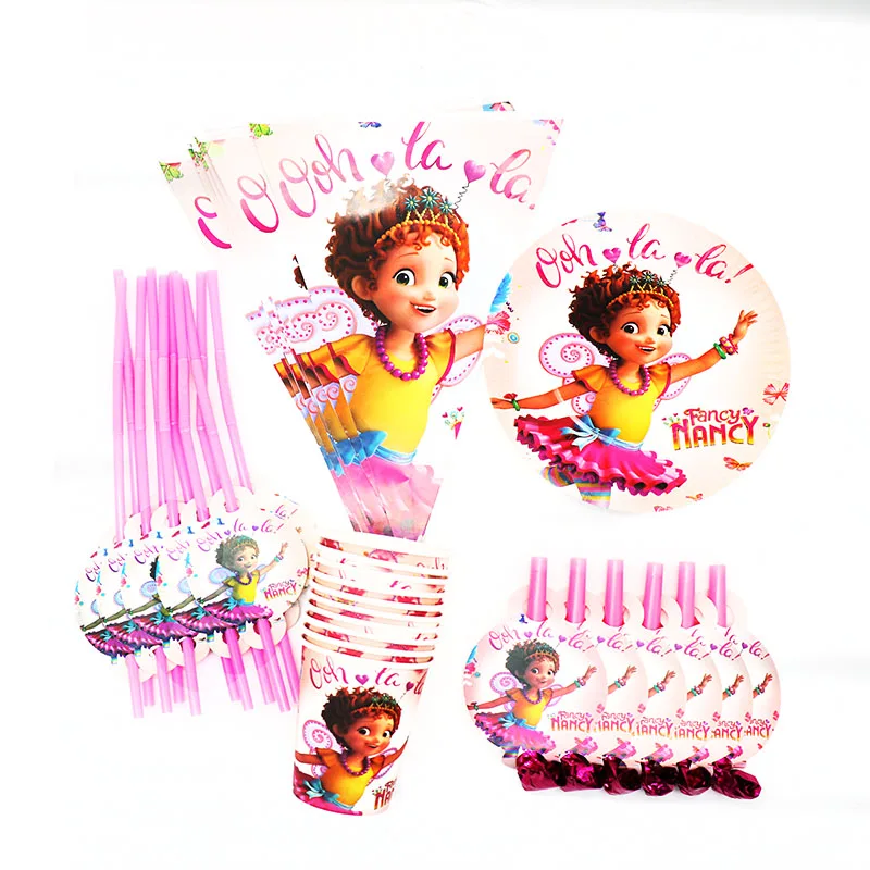 98pcs Fancy Nancy disposable paper plates cups straws party banners theme tableware | Дом и сад