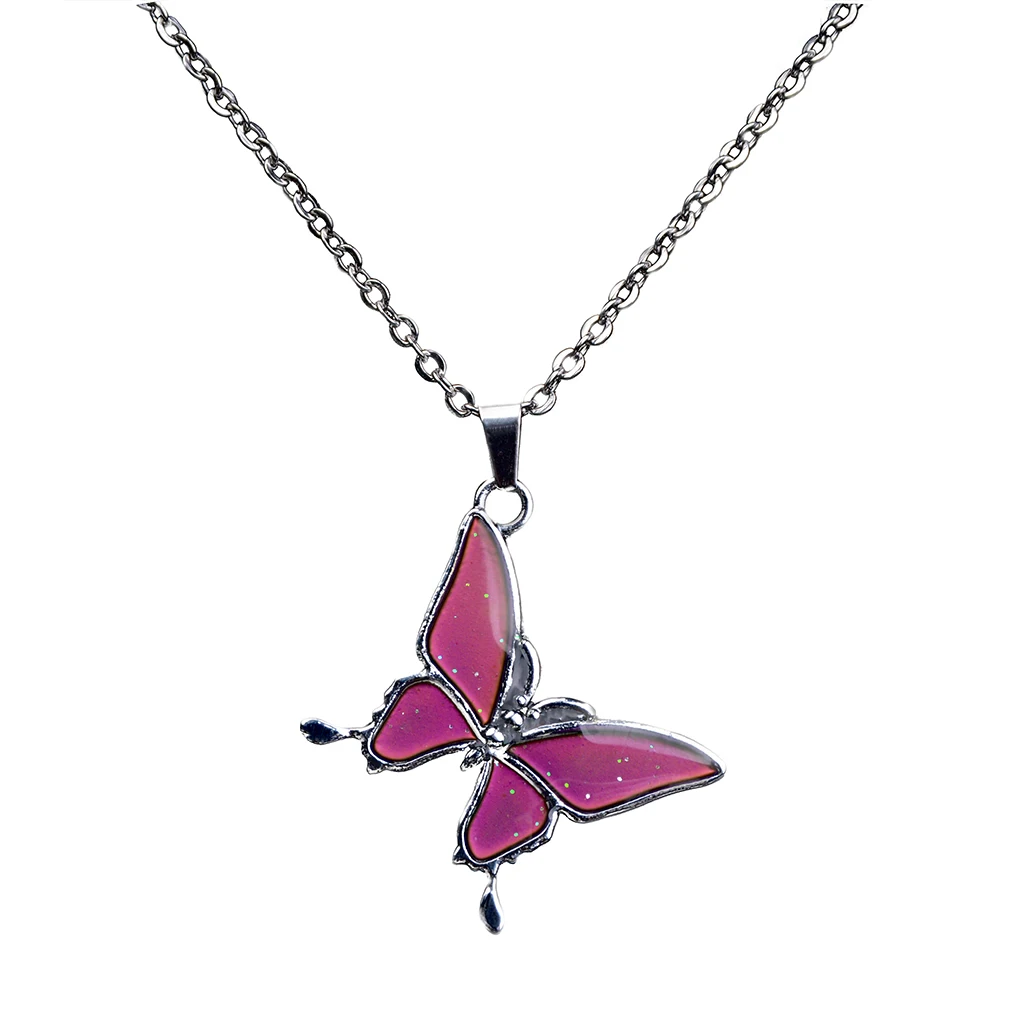 Fun Jewels Chain Pendant Color Change Mood Necklace Gift for Girls Personalized Butterfly Shaped Stainless Steel Necklace Charm