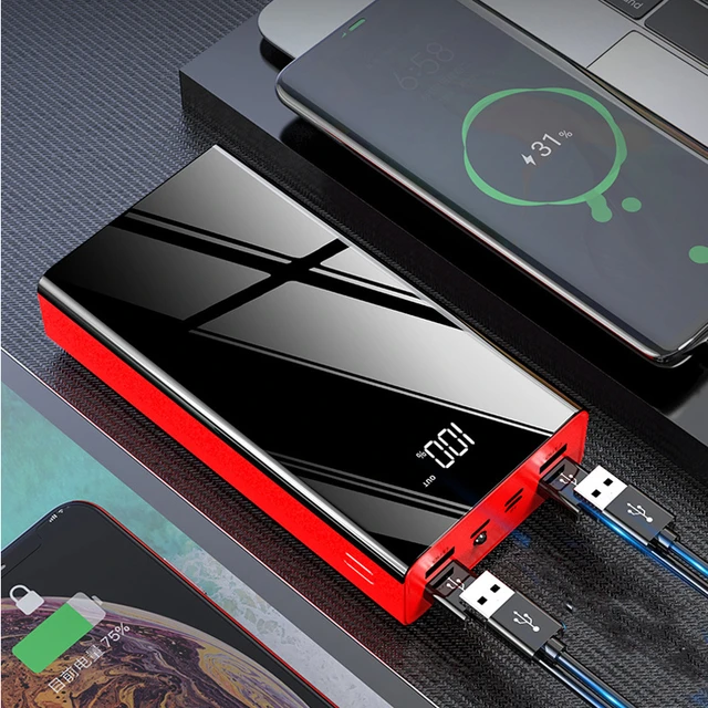 Batería Externa 40000Mah Power Bank Ultra Capacidad Cargador Portátil Móvil  con 4 Puertos USB Y Luces LED Y Pantalla LED Batería Portatil Velocidad  Cargador para Smartphones Tabletas Y Más,Rojo : : Electrónica