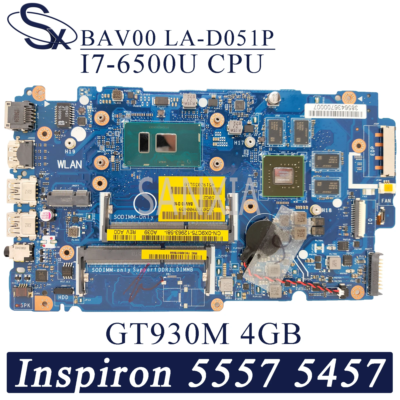 US $227.85 KEFU BAV00 LAD051P Laptop motherboard for Dell Inspiron 155557 145457 original mainboard I76500U GT930M4GB