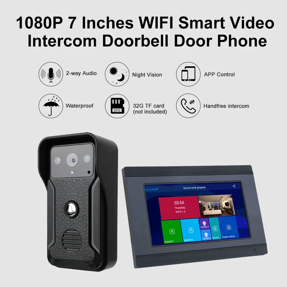 1080P 7 дюймов wifi Смарт видео домофон дверной звонок Домофон телефон видео дверной звонок поддержка приложение управление удаленное разблокирование