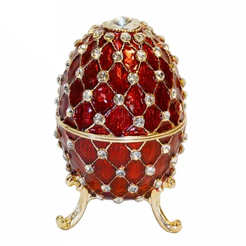 

CRYSTAL BEJEWELED JEWELRY BOX RED EASTER EGG TRINKET BOX METAL JEWELRY BOX VINTAGE DECORATION COLLECTIBLE GIFT