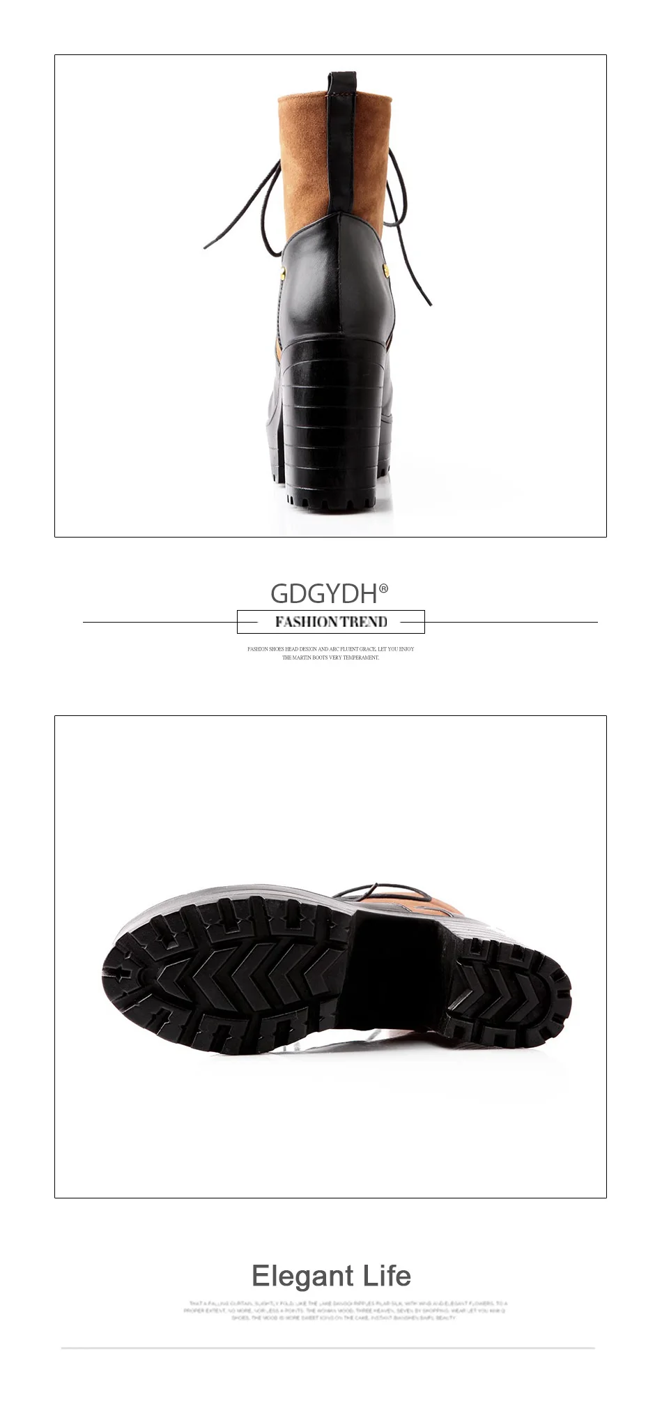 Winter boots Patchwork Platform Thick Heel Boots