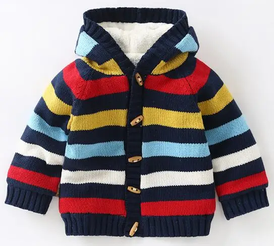 Осенне-зимняя детская одежда, вязаный свитер с капюшоном для маленьких девочек и мальчиков, куртки, детский бархатный вязаный кардиган, пальто