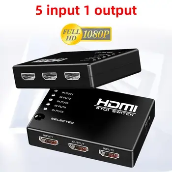

5 in 1 Out 1080P HDMI Splitter Switch Selector IR Remote Control Switcher Hub Splitter Box Ultra for HDTV Multimedia Adapter