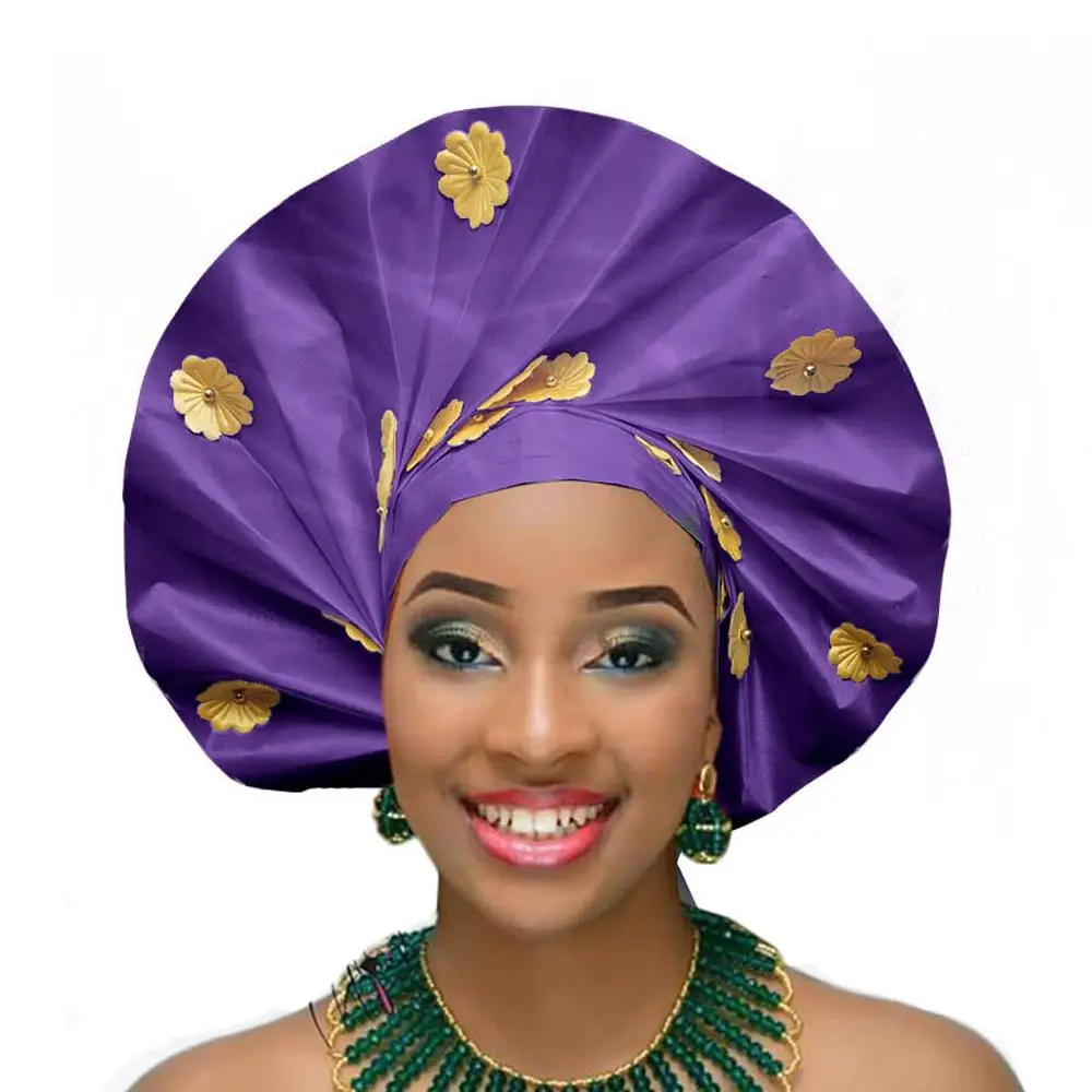 Африканские головные уборы Авто Асо Оке геле нигерийские головные уборы асаби Африканский Тюрбан повязка на голову - Цвет: purple