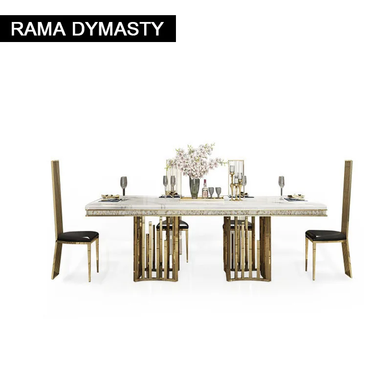 Marble Dining Table Rama Dymasty stainless steel Dining Room Home Furniture modern marble dining table rectangle table