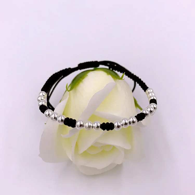 La Monada 14-22 Silver Bead Black Thread For Hand 999 Sterling Silver Bracelet Thread String Rope Bracelets For Women Silver 925
