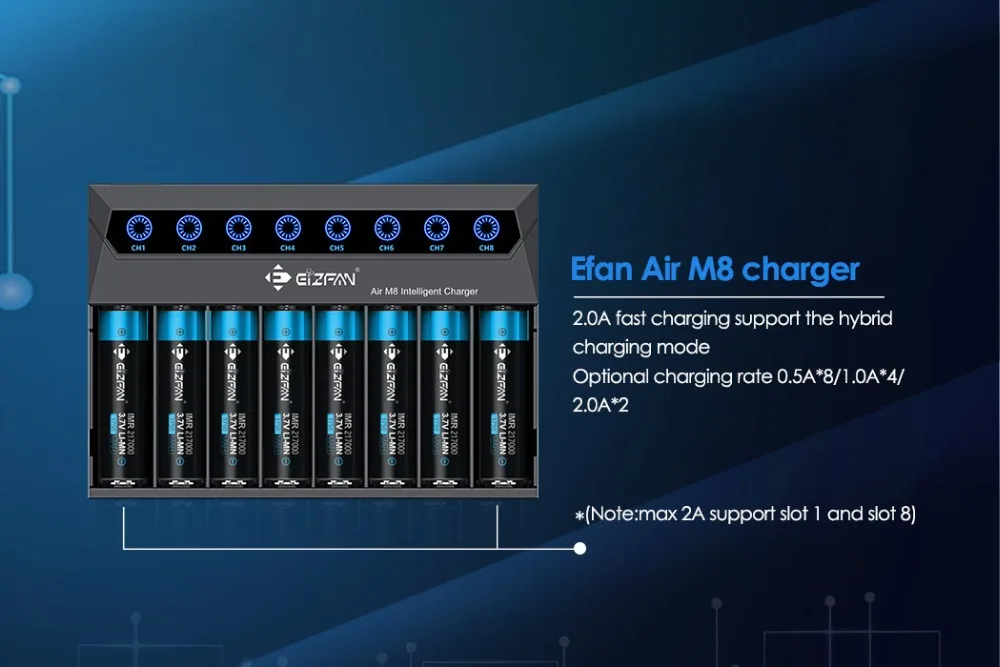 Efan Eizfan AIR M8 интеллектуальное зарядное устройство светодиодный 8 слотов универсальное умное зарядное устройство 2A Быстрая зарядка для 18650 18350 li-ion