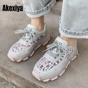 

Women Crystal Flat Shoes 2020 Fashion Glitter Lace Up Ladies Casual Shoes Comfortable Round Toe Platform Sneakers s494