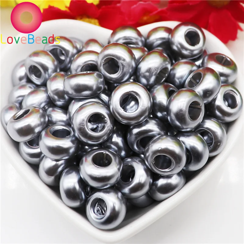 

50Pcs Large Hole Acrylic Resin Murano Round Loose Spacer Beads Fit Pandora Charms Bracelet European Style Snake Chain Jewelry