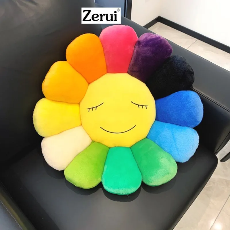 New 60cm High Quality Kawaii Murakami Sunflower Pillow Soft Flower Stuffed Doll Kaikai Kiki Colorful Pillows Plush Toy Cushion