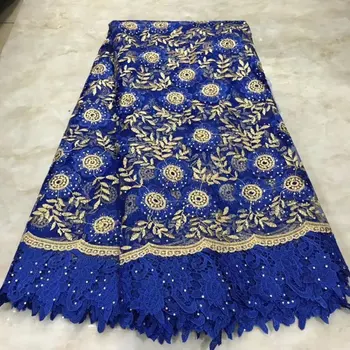 

Blue African Veritable Tulle Lace With Stones Fabric Floral Embroidery African Nigerian High Quality Sewing Lace Dress Cloth