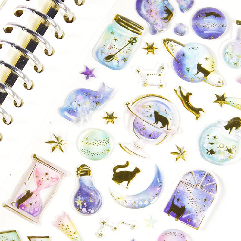 

Cute Cat Planet Stickers Kawaii Acrylic Decoration Stickers Crystal Stickers Kids DIY Diary Scrapbooking Stationery
