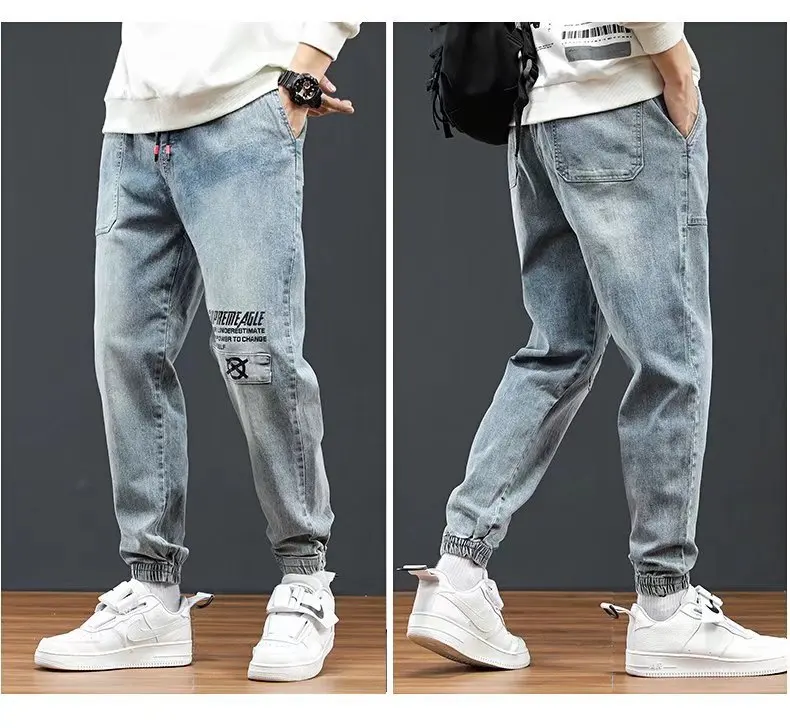 ICCLEK 2021 Fall Jeans Men's Bunch Pants Men's Casual Pants Fashion Denim Long Pants Ripped Jeans for Men  Men Skinny Jeans
