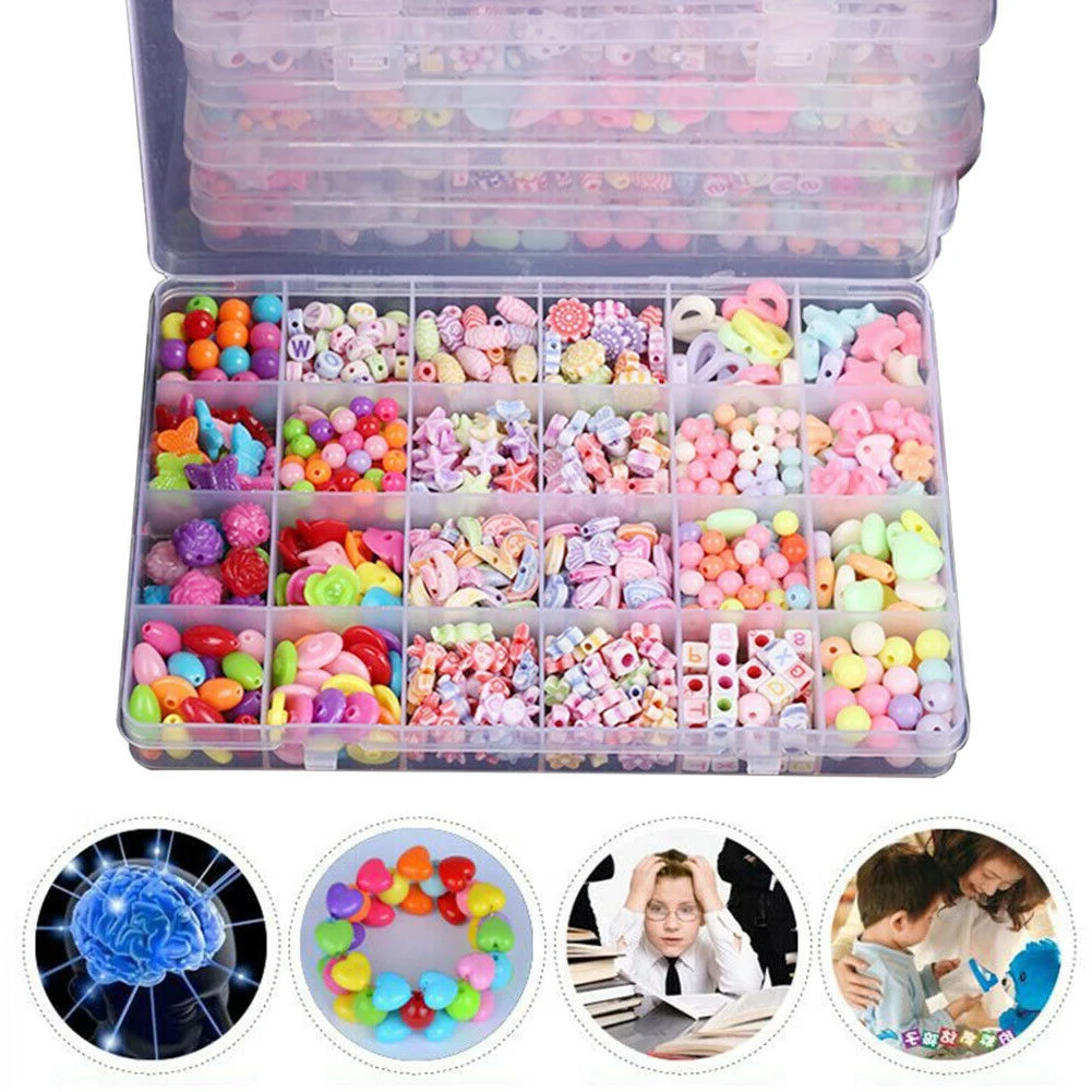 

For Kids DIY Bracelet Craft Make Own Beads Bracelet Necklace Ring Bead Jewellery Making Accessories Set Box Kit