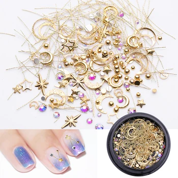 

3D Nail Art Decorations Flat Back Crystal Rhinestones Hollow Star Moon Shape Nails Studs Rivet Mini Beads Nail Accessories