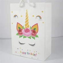 10 шт. милые бумажные пакеты с ручками в виде единорога с днем рождения Wjite бумажные подарочные сумки вечерние свадебные принадлежности
