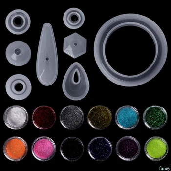 

1 Set Epoxy Resin Kit DIY Jewelry Making Tools Glitter Powder Colorful 12 Colors Necklace Pendant Ring Handmade Silicone Mold