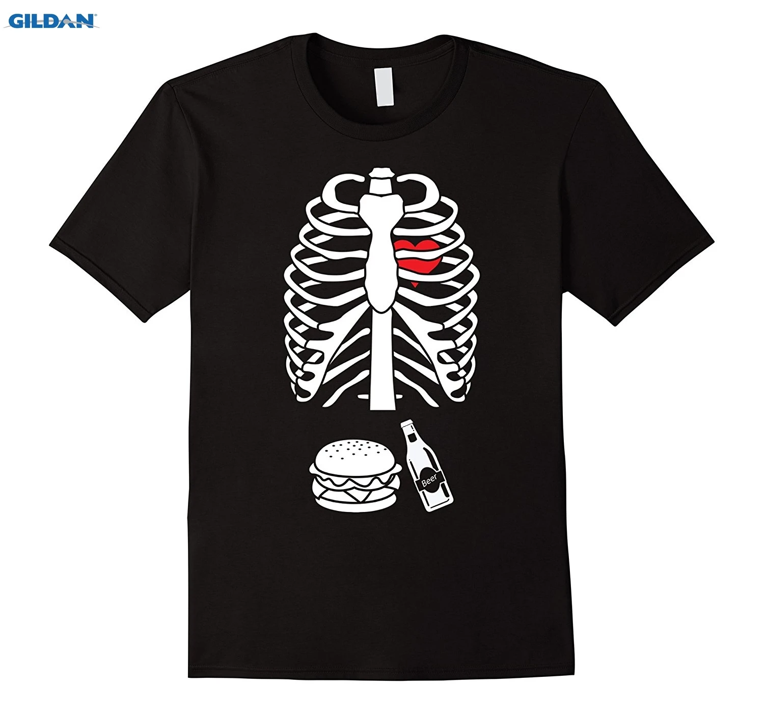 Mens Beer Hamburger Skeleton Tee Pregnancy Costume Halloween Male pre-cotton Clothing 100% Cotton 2020 New t-shirts | Мужская одежда