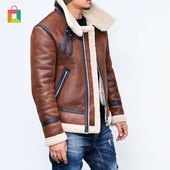 

Men's Winter Fashion Retro Faux Leather Bomber Coat Fur Lining Jacket Lapel Lamb Hair Stand Collar Glittery