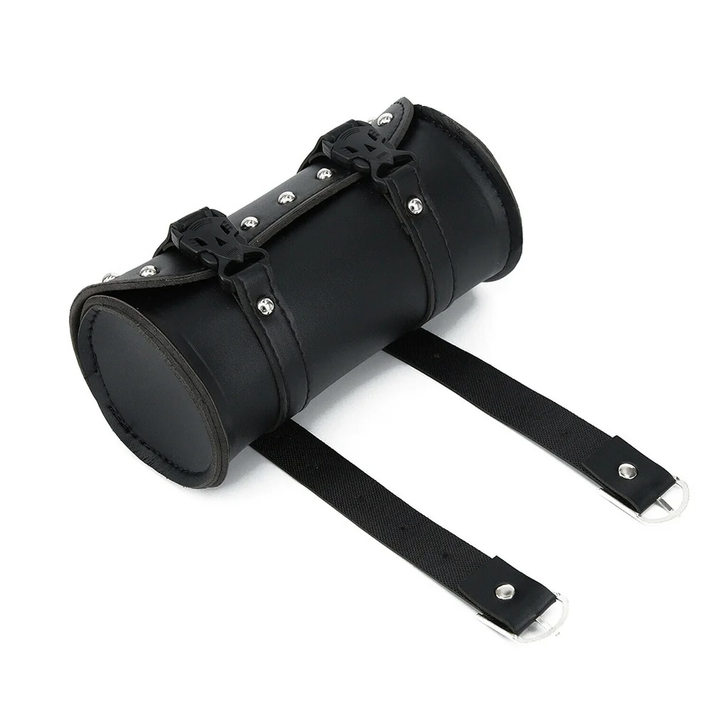 Motorcycle Cruiser Tool Bag Fork Barrel Shape Handlebar Front Fork Bag Black Waterproof Storage Pouch Luggage leather Bag
