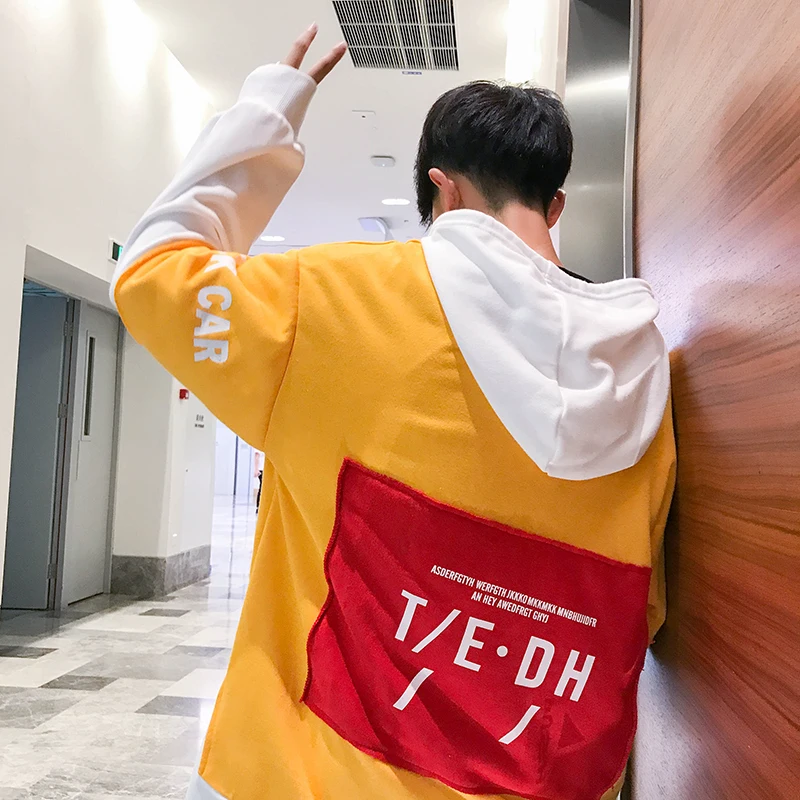 

2019 Autumn And Winter New Large Size Hong Wind Fake Two-piece Printed Hooded Sweatshirt Fashion Casual Pullover S-5XL