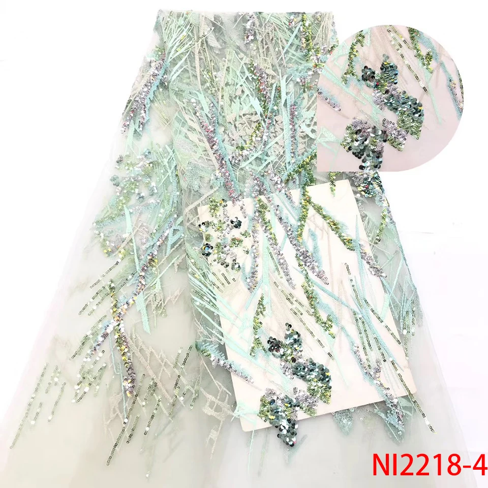 Высококачественная последовательная кружевная ткань для невесты кружевные материалы вышивка Африканский французский Тюль кружевная ткань ткани с блестками NI2218