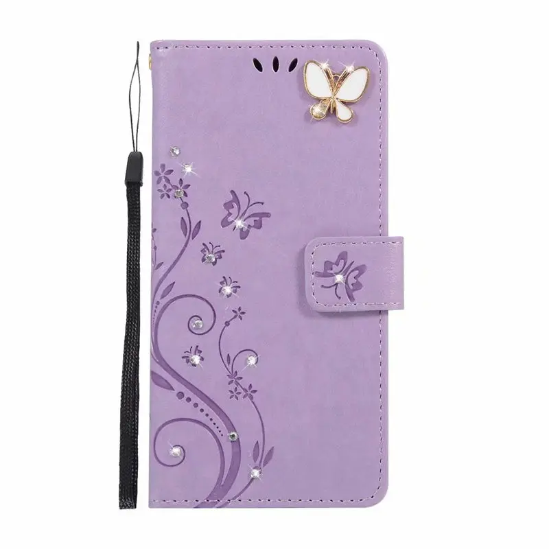 Light Purple Флип-Чехлы для Apple IPhone 5S 6 6S 7 8 Plus чехол для телефона из искусственной кожи с кристаллами и бриллиантами, чехол-бабочка для IPhone X XS XR MAX - Цвет: Light Purple