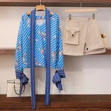 ^^Best Offers Crane Printing Ribbon Jacket 2019 V-Neck Striped Women Blouse Women Shirts ^^Best Offers Crane Printing Ribbon Jacket 2019 V-Neck Striped Women Blouse Women Shirts