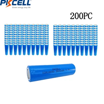 

200PC PKCELL 3.7V ICR18650 2600mAh Lithium Li-Ion Rechargeable Battery 18650 batteries flat Top for Flashlight
