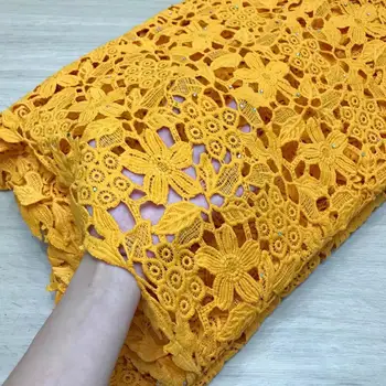 

Latest Gold yellow milk silk Lace Fabric High Quality Europe And American Fashion Fabric With Stone French lace Fabrics