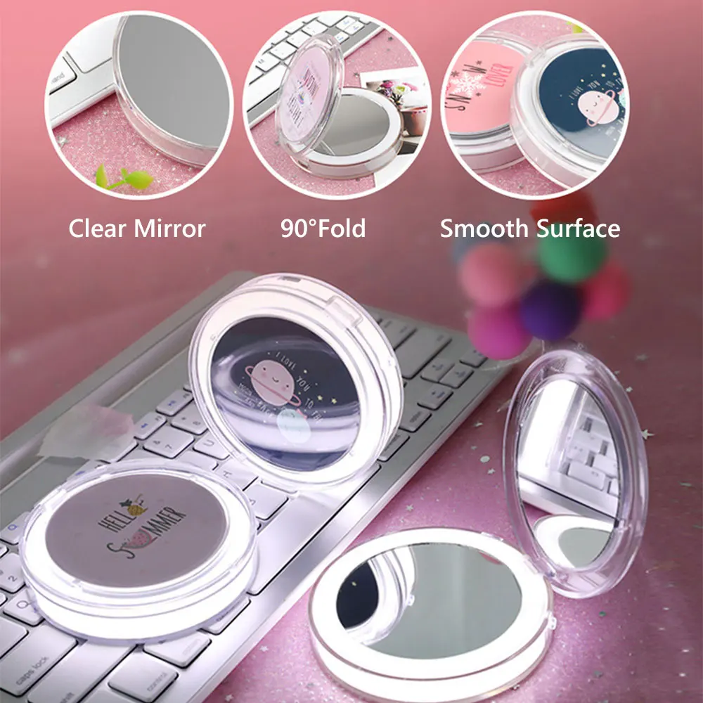 

Portable Folding Magnifying Round LED Lighted Makeup Mirror Mini Hand Held Micro USB Connect Cable Chargeableable Makeup Tool