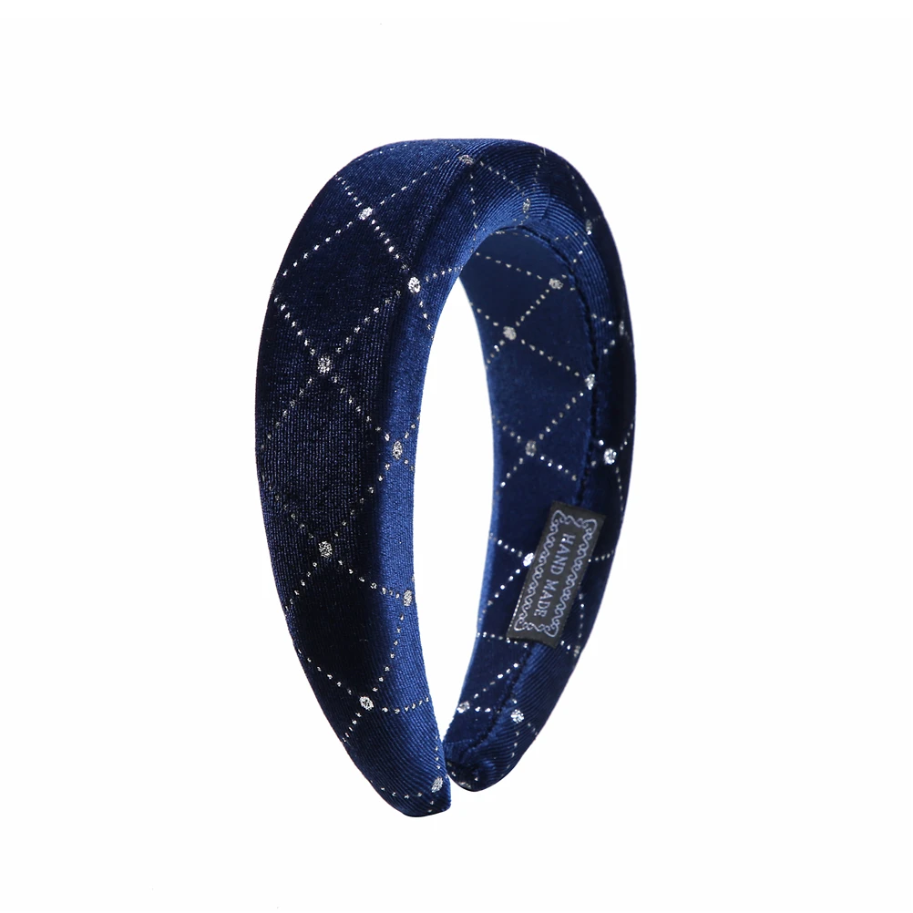 MISM 1pc Fashion Thick Velvet Headbands Women/Girls Solid Color Wide Head Band Elasticity Hairbands Hair Hoop Hair Accessories - Цвет: Navy Rhinestone